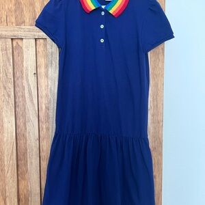 Gucci Kids Dress in Deep Blue with Rainbow Collar and embroidered butterfly back